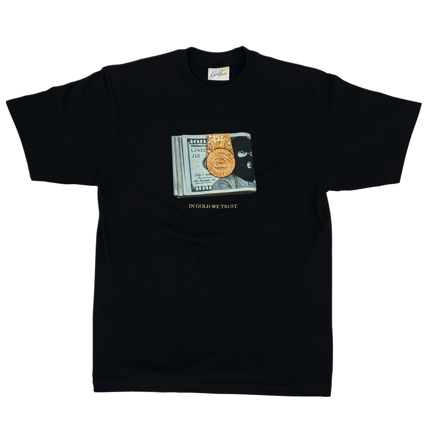 IN GOLD WE TRUST Mens Heavyweight T-Shirt - BLACK | Gold Wheels Co.