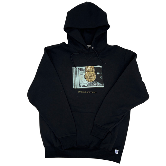 IN GOLD WE TRUST Mens Russel Athletic Hooded Sweatshirt - BLACK | Gold Wheels Co.