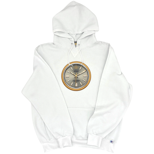 TIME IS GOLD Mens Russel Athletic Hooded Sweatshirt - WHITE | Gold Wheels Co.